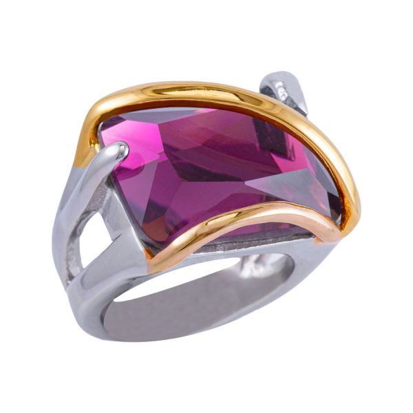 Anillo de Acero con piedra circón morado Brilho