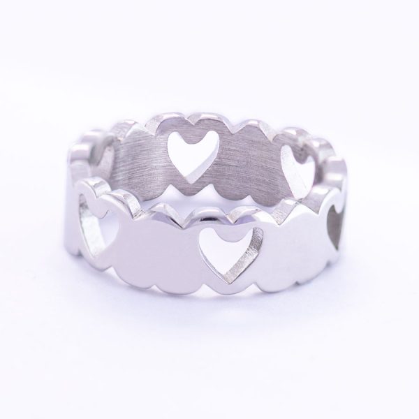 Anillo de mujer en acero diseño de corazones