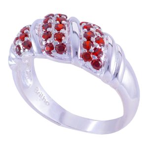 Anillo de plata italiana con circones rojos Brilho