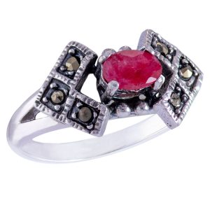 Anillo marquesita con piedra natutal plata 925 Brilho