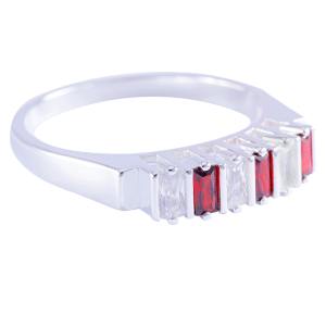 Anillo de plata italiana con circones rojos y blancos Brilho
