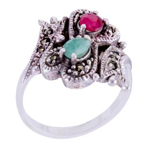 Anillo marquesita con piedras naturales y plata tailandesa Brilho