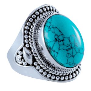 Anillo plata tailandesa 925 y piedra natural turquesa Brilho