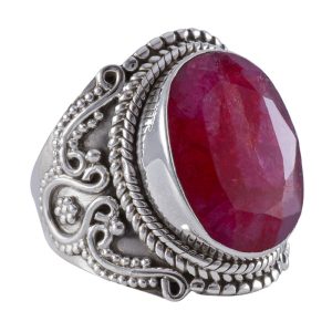 Anillo plata tailandesa 925 con piedra natural color magenta Brilho