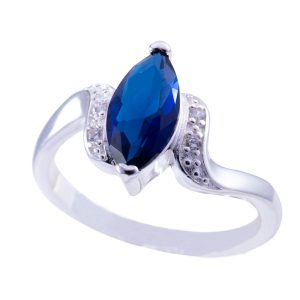 Anillo de plata italiana 925 circón azul rombo Brilho