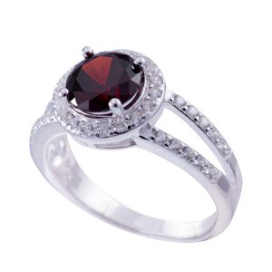 Anillo de plata italiana 925 circón rojo circular Brilho