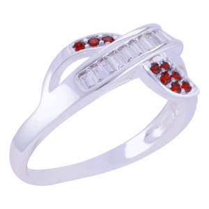 Anillo de plata italiana con circones rojos y blancos Brilho