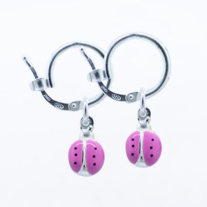 Aros argolla diseño chinita haggies esmaltado rosa Brilho