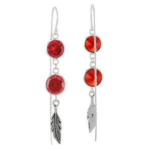 Aros plata italiana diseño pluma y doble circón Brilho