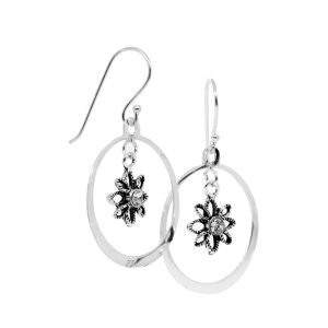 Aros argolla con flor interior y circón blanco 