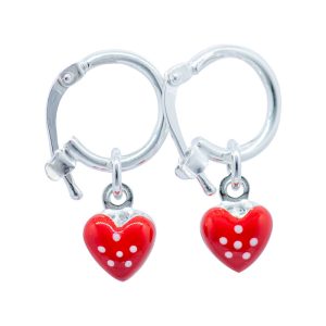 Aros Aretes diseño corazón esmaltado color rojo Brilho