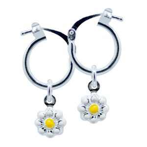Aros argolla flor margarita esmaltada Brilho