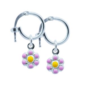 Aros argolla diseño flor margarita rosa esmaltada Brilho