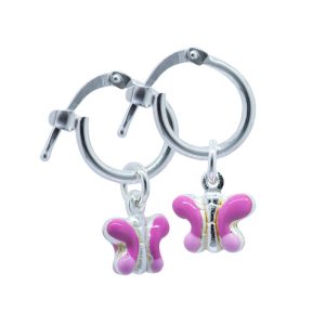 Aros argolla mariposa de niñas color rosa Brilho
