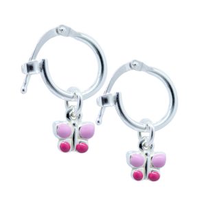 Aros argolla diseño mariposa color rosa y rojo Brilho