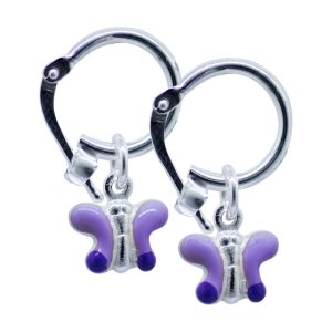 Aros argolla diseño mariposa esmaltados morado Brilho