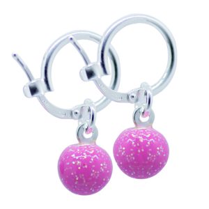 Aros argolla esmaltado de esferas  color rosado Brilho