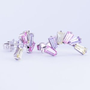 Aros topo con circones de colores enchapados en rodio