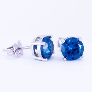 Aros topo enchapado con rodio con circón azul