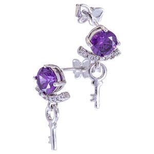 Aros topo diseño de llave con circón morado Brilho