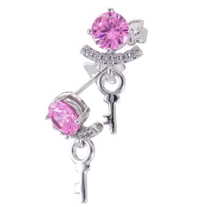 Aros topo diseño de llave con circón rosado Brilho