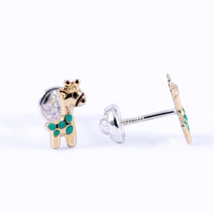 Aros topo jirafa de plata italiana 925 con Oro Brilho