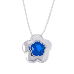 Collar punto de luz diseño flor circón azul Brilho