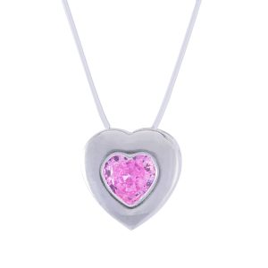 Collar punto de luz en diseño corazón con circón rosa Brilho