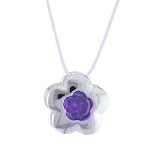 Collar punto de luz circón morado diseño flor Brilho