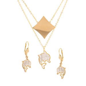 Conjunto de collar y aros largos en acero Brilho