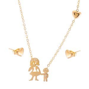 Conjunto de collar y aros topo en acero Brilho