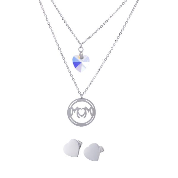 Conjunto de collar y aros en acero Brilho