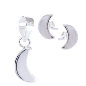 Conjunto de aros y dije diseño lunar de plata italiana Brilho