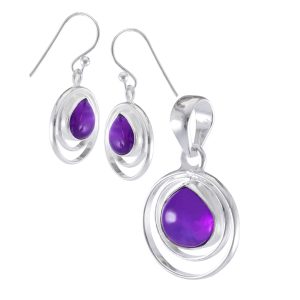 Conjunto aros y dije de plata italiana de piedra natural Brilho