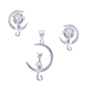Conjunto de aros y dije diseño de gato lunar Brilho