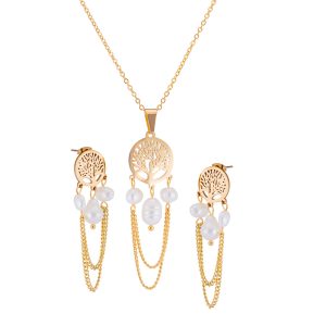 Conjunto collar y aros diseño árbol de la vida Brilho