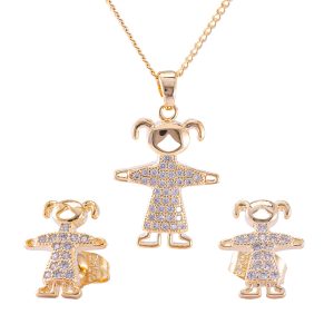 Conjunto collar y aros diseño niña enchape en oro Brilho