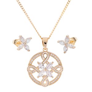 Conjunto aros y collar enchapado en oro con circón