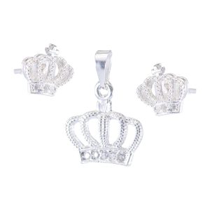 Conjunto dije y aros topo diseño corona plata 925 Brilho