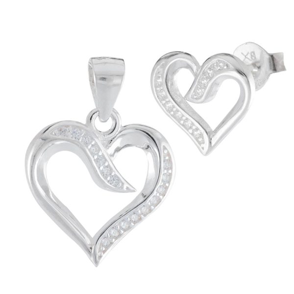 Conjunto de aros topo y dije diseño corazón Brilho - Imagen 2