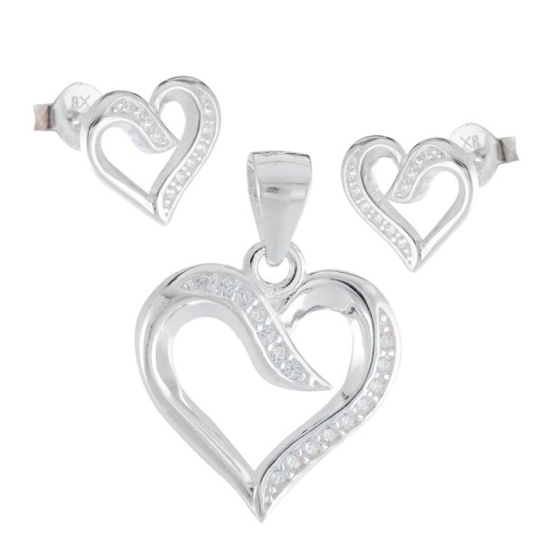 Conjunto de aros topo y dije diseño corazón Brilho