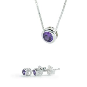 Conjunto de plata italiana punto de luz circón morado Brilho