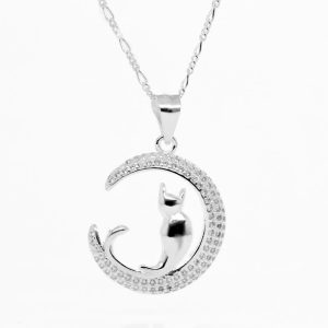 Dije gatito lunar de plata italiana 925 Brilho