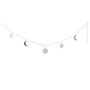 Pulsera de plata italiana diseño estrellas y lunas Brilho