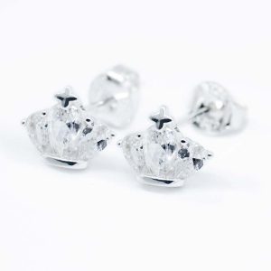 Aros topo diseño corona con circón en plata 925