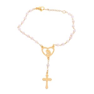 Pulsera Denario de Acero con Oro Gold Filled. Acero Quirúrgico 316. Enchapado en Oro Gold Filled. Largo de 18cm. Perlas Ecologicas. Brilho. SKU: APU0120020-01.