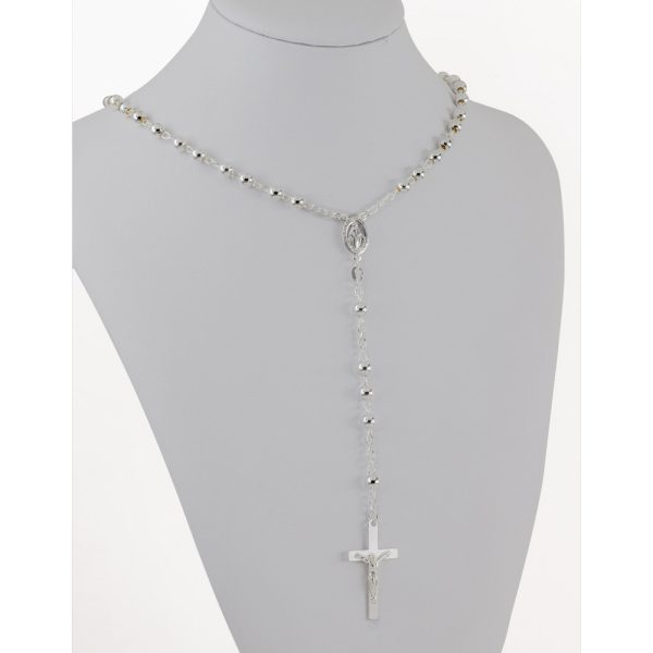 Rosario Virgen de los Rayos. Plata Italiana 925. Cruz de Jesucristo. Medidas de 65cm. Peso de 34,1 Gramos. SKU: PCM0122006-65cm-32,1gr Brilho.