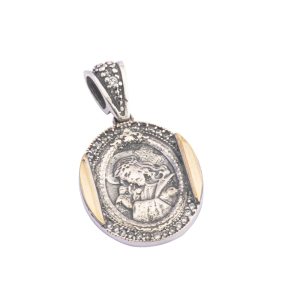 Dije Colgante Jesús. Oro y Plata Italiana 925. Peso de 8,3 Gramos. Diseño Jesús Envejecido con Oro y Micro Circones. Alto: 4,6 cm. Ancho de 3 cm. SKU: PDJ0901001-8,3GR Brilho.