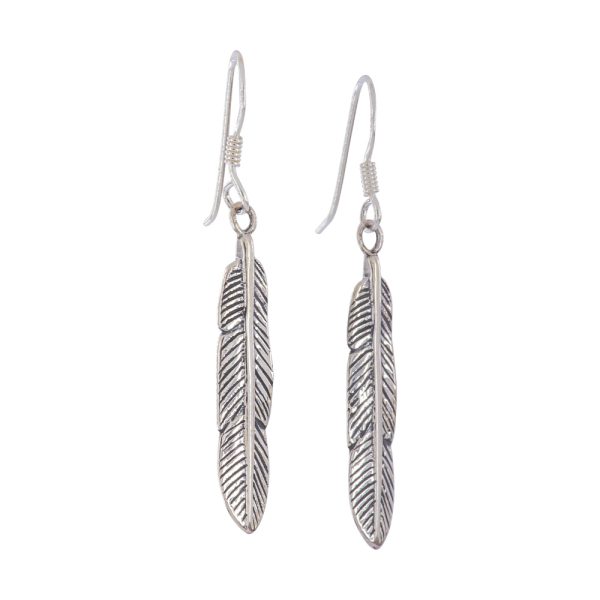Aros aretes plumas envejecida plata italiana 925 Brilho