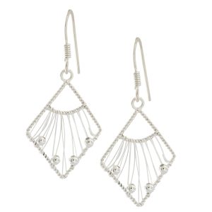 Aros aretes rombo con balines de plata italiana 925 Brilho